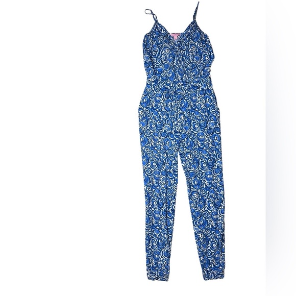 Lilly Pulitzer Melba Chasing Tails Jumpsuit XXS Blue White Print - Picture 2 of 8